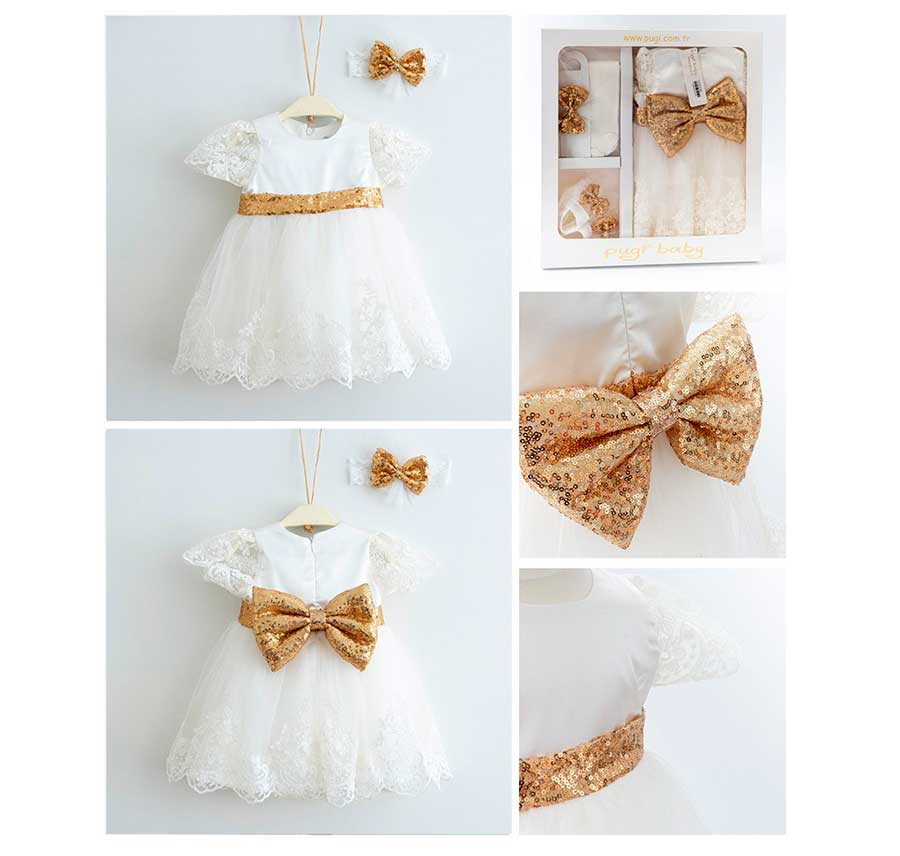 PUGI BABY haljina sa zlatnom mašnom